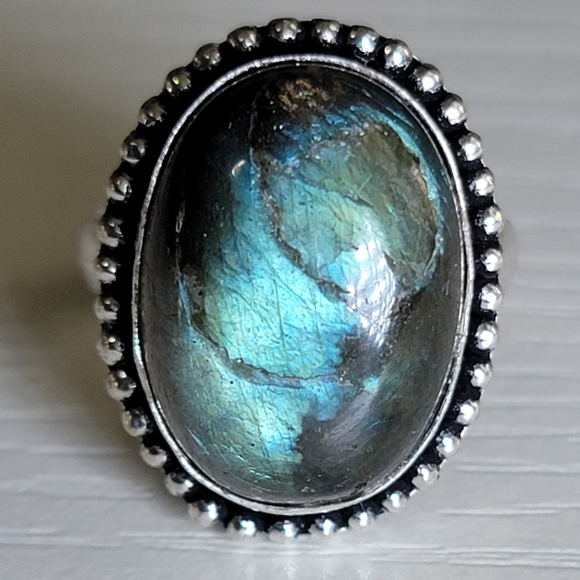 Vintage Jewelry - Native Labradorite Gemstone Silver 925 Ring Size 7 Womens Bohemian Boho …